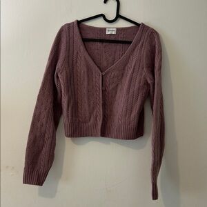 Aritzia Sunday Best Dust Mauve Cable Knit Wool Button Cropped Cardigan Sweater